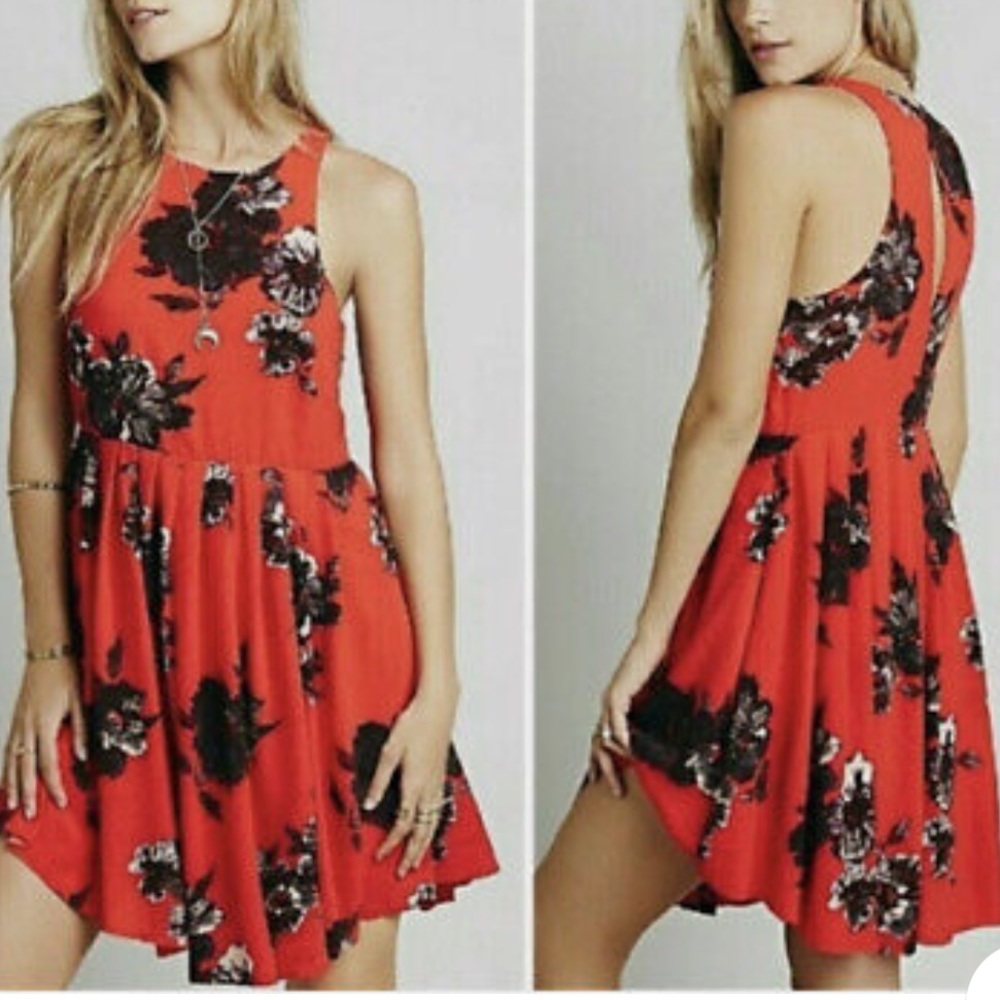 Free People Cherry Red Floral Dress